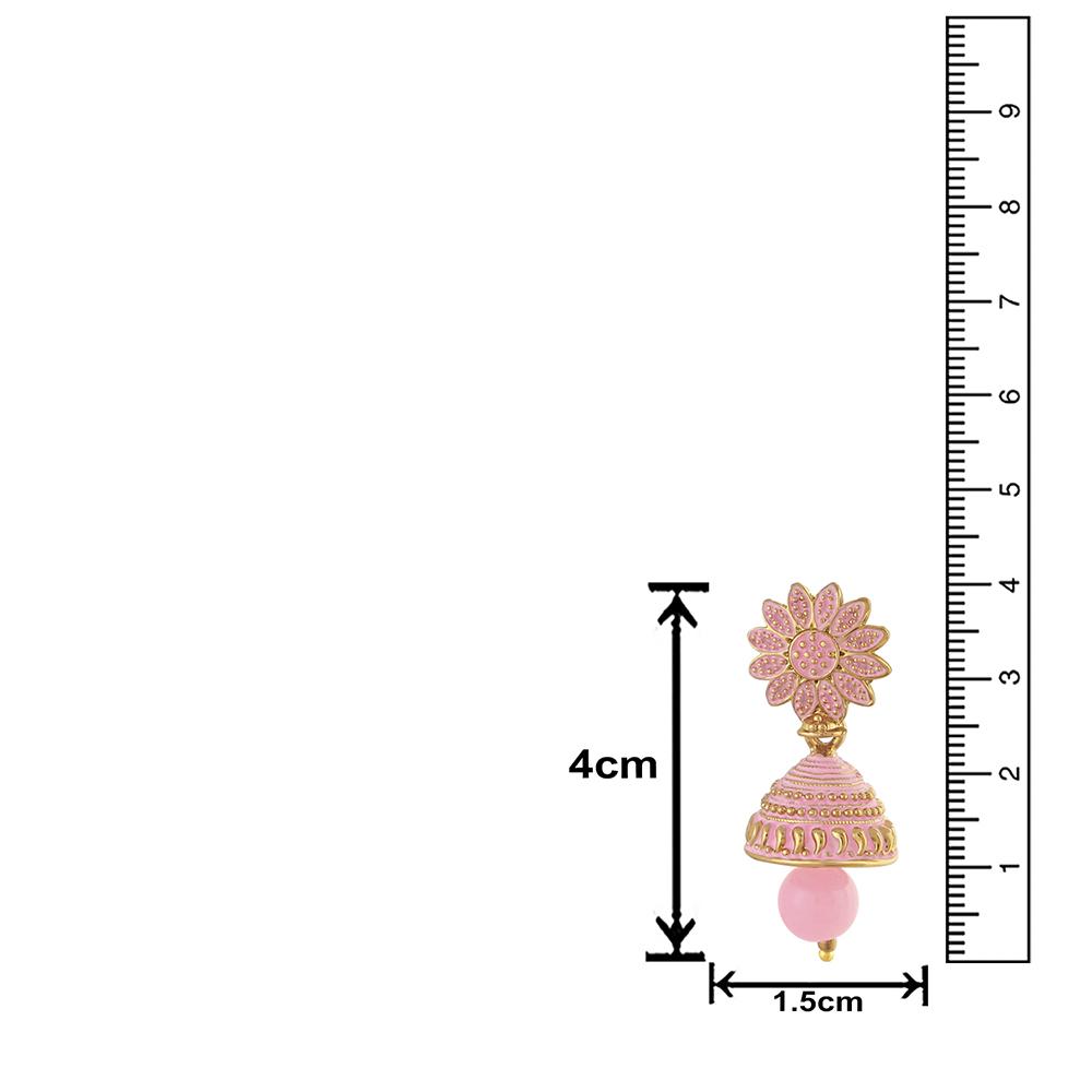 Mahi Meenakari Work Light Pink Artificial Bead Floral Jhumka Drop Earrings for Women (ER1109693G)