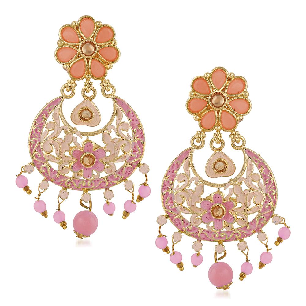 Mahi Meenakari Work Artificial Bead and Crystals Floral Dangle Drop Earrings for Women (ER1109698G)