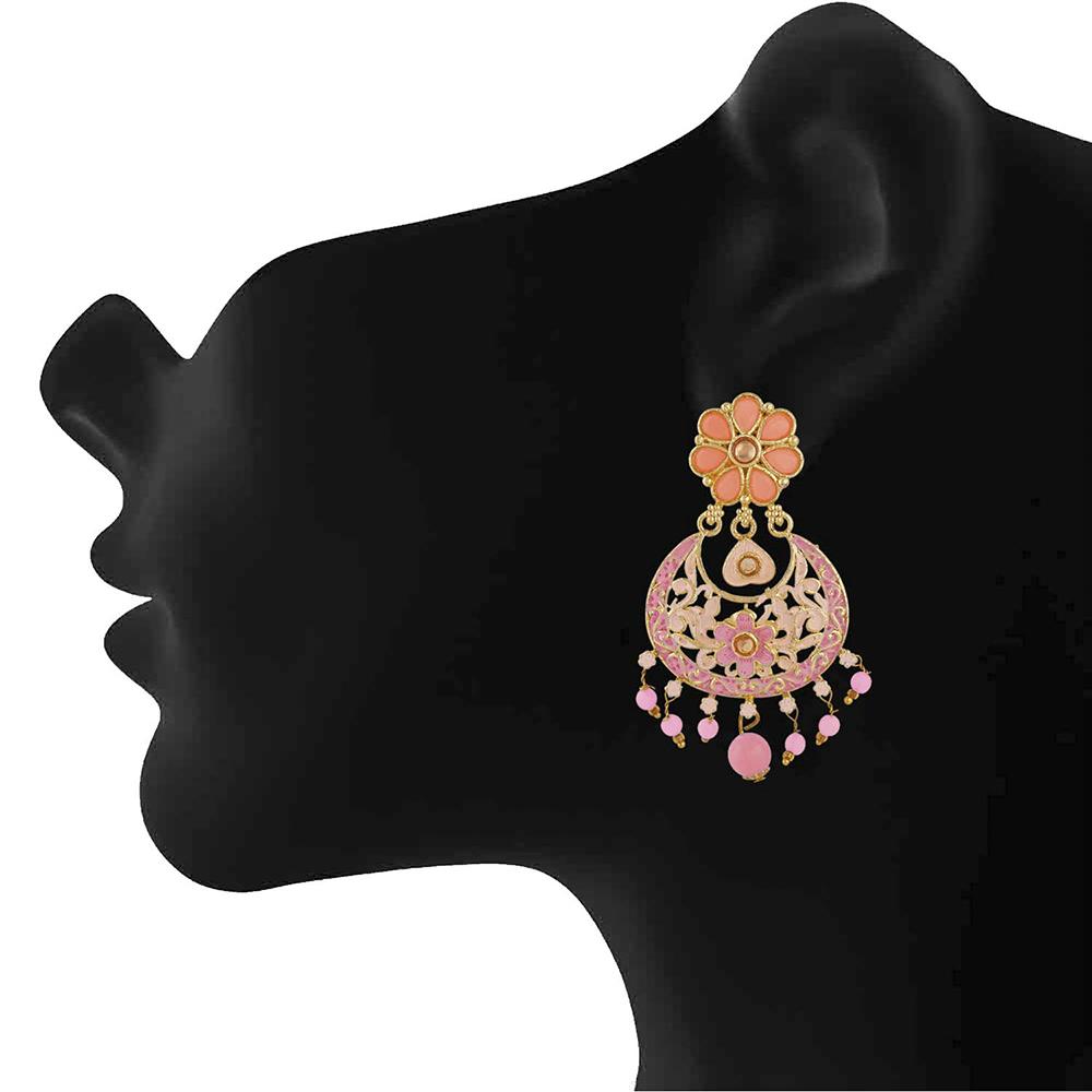 Mahi Meenakari Work Artificial Bead and Crystals Floral Dangle Drop Earrings for Women (ER1109698G)