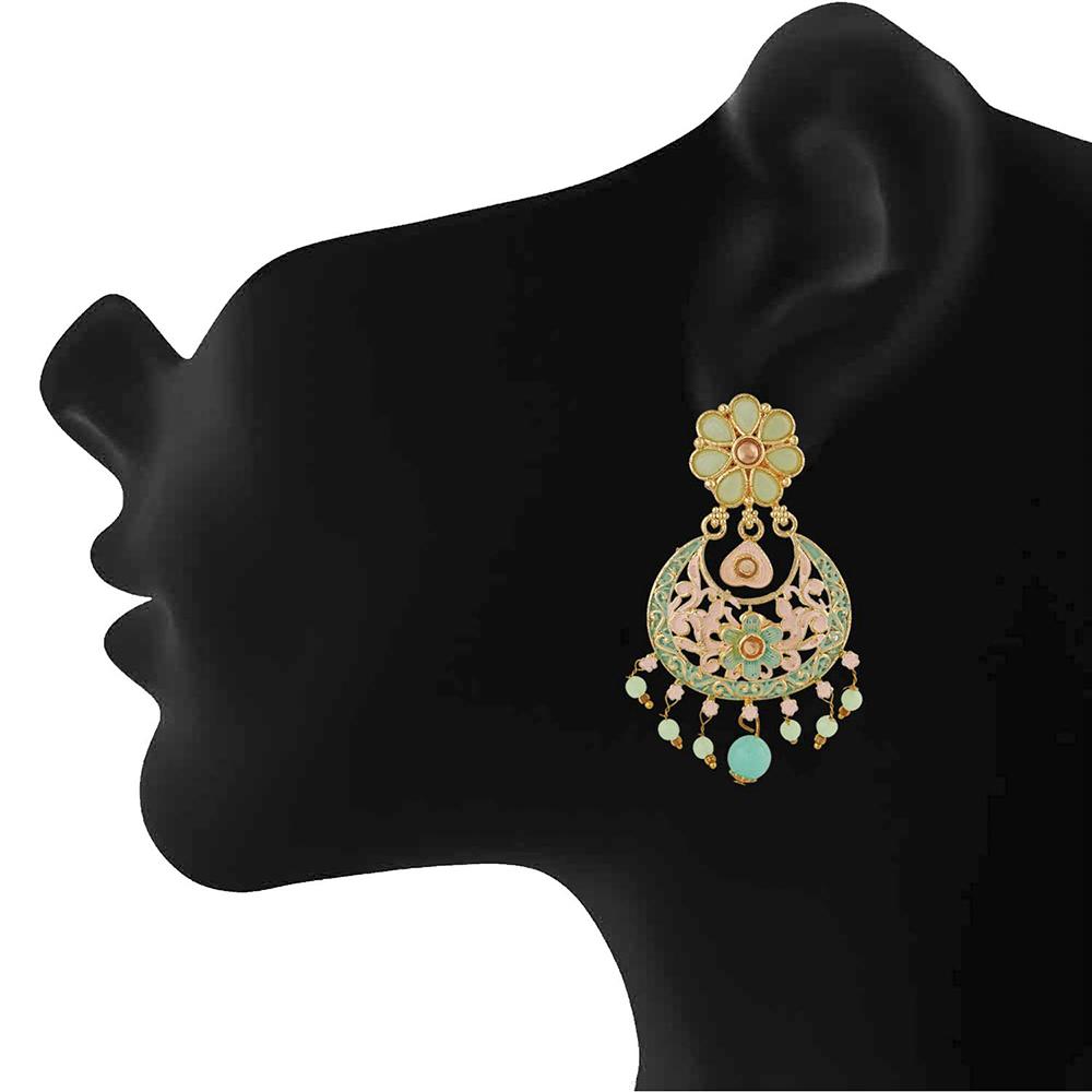 Mahi Meenakari Work Artificial Bead and Crystals Floral Dangle Drop Earrings for Women (ER1109699G)