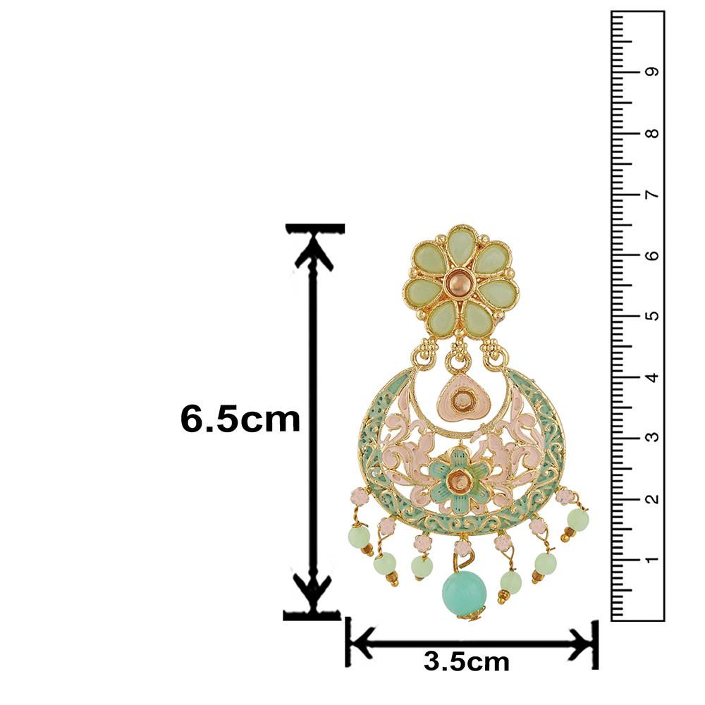 Mahi Meenakari Work Artificial Bead and Crystals Floral Dangle Drop Earrings for Women (ER1109699G)