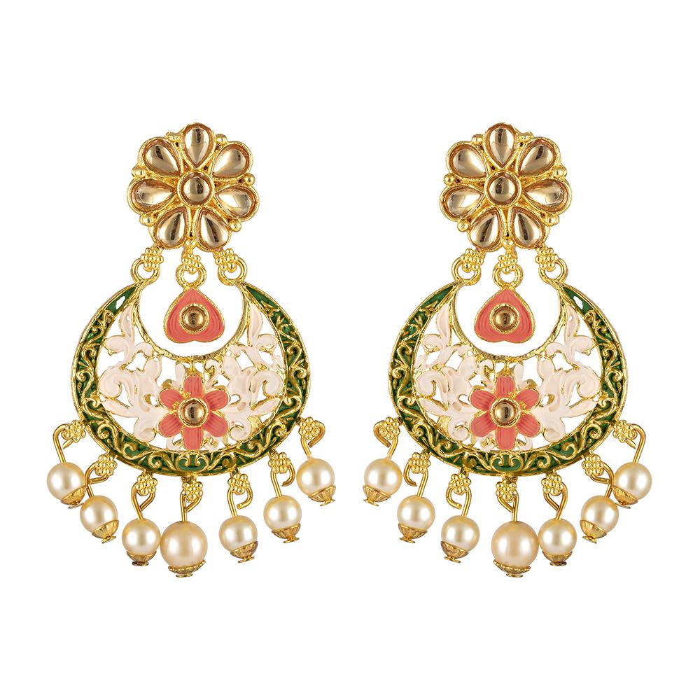 Mahi Meenakari Work Floral Chandbali Dangler earrings for Women (ER1109707G)