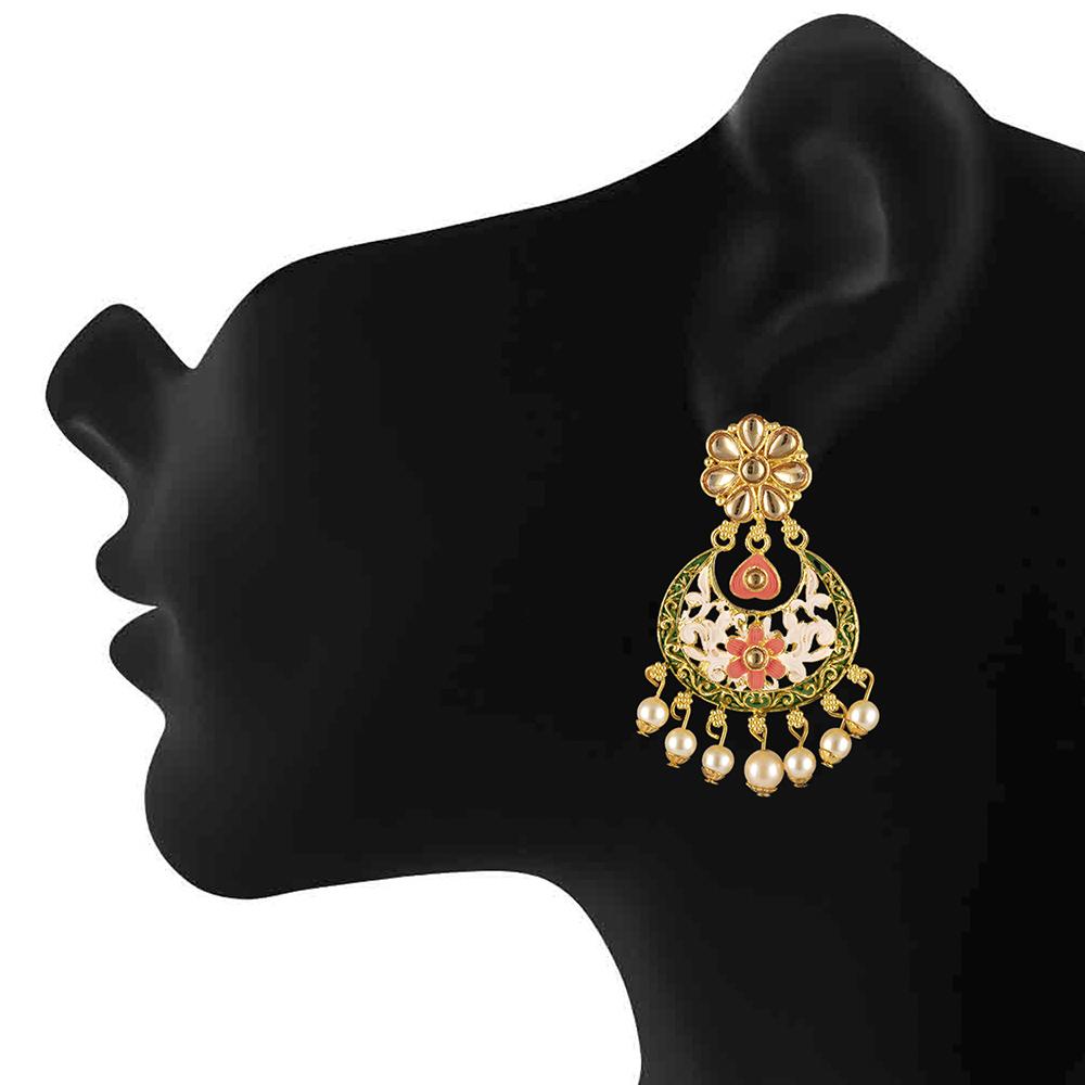 Mahi Meenakari Work Floral Chandbali Dangler earrings for Women (ER1109707G)
