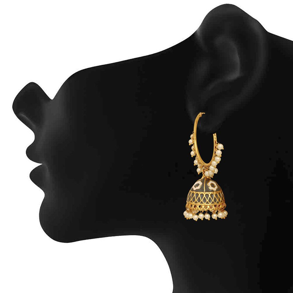 Mahi Black Meenakari Work Enamelled Artificial Pearl Bali Jhumki Earrings for Women (ER1109716GBla)