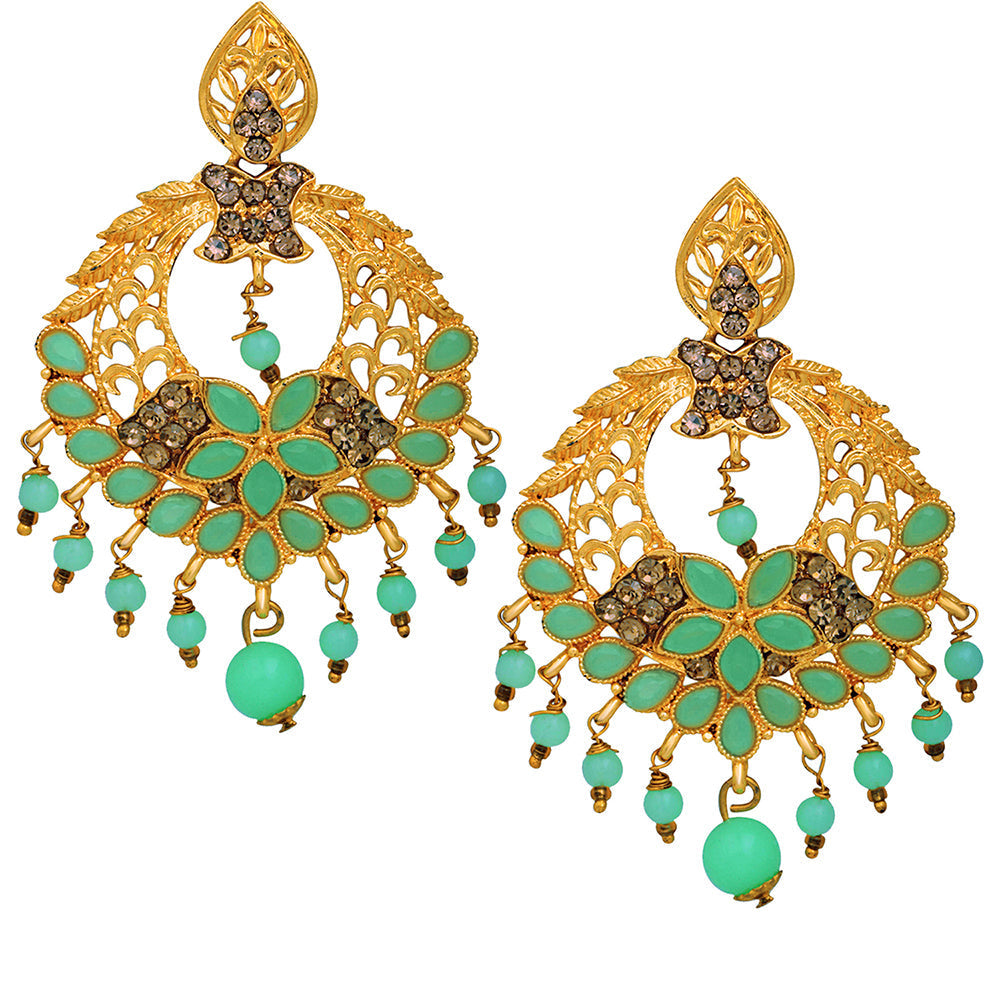 Mahi Green Crystals Floral Dangler Earrings for Women (ER1109720G)