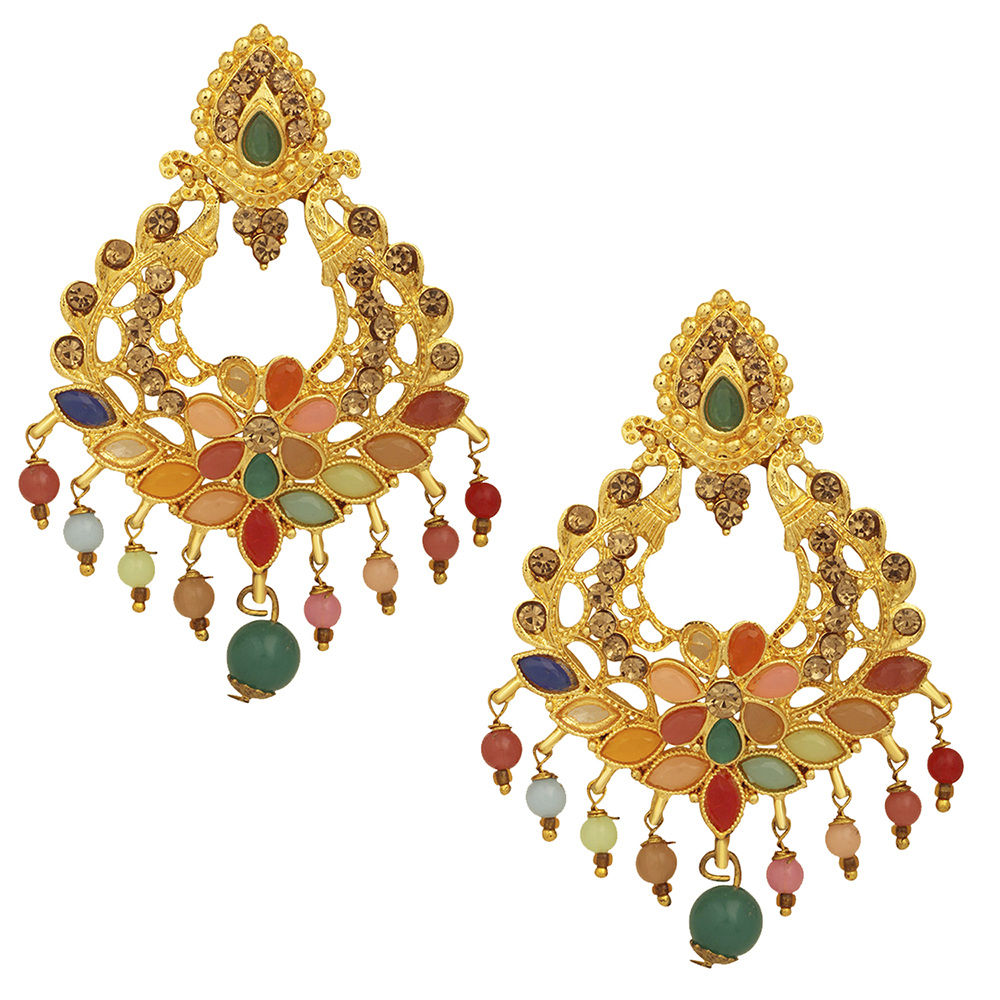 Mahi Multicolor Crystals Floral Dangler Earrings for Women (ER1109722G)