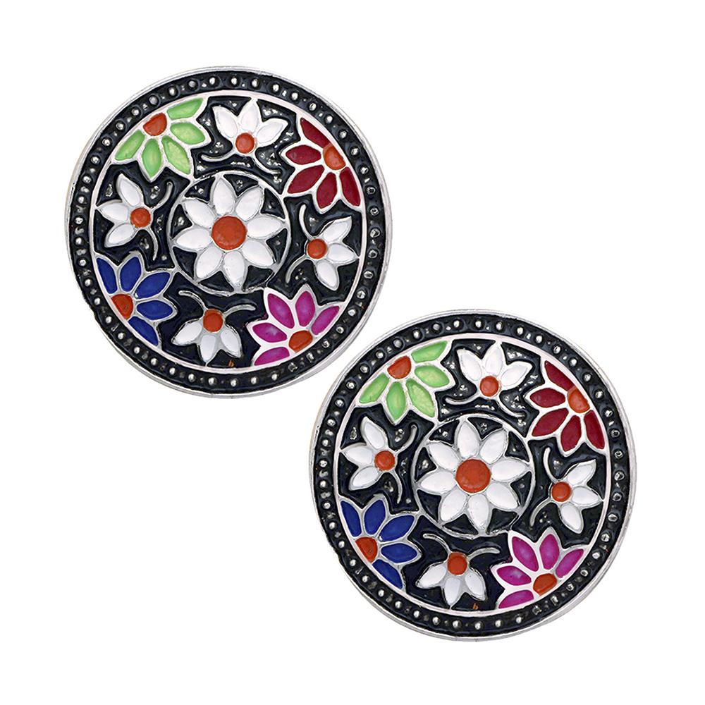 Mahi Black Meenakari Work Enamelled Floral Design Round Shaped Dangler Earrings for Women (ER1109723R)