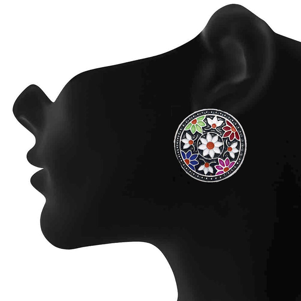 Mahi Black Meenakari Work Enamelled Floral Design Round Shaped Dangler Earrings for Women (ER1109723R)