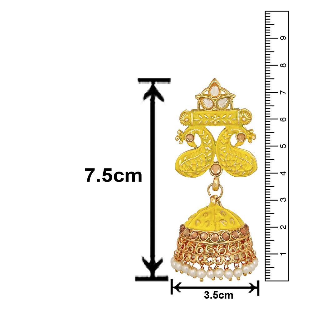 Mahi Traditional Yellow Meenakari work Peacock Jhumki Earrings with Artificial Pearls for Women (ER1109725GYel)