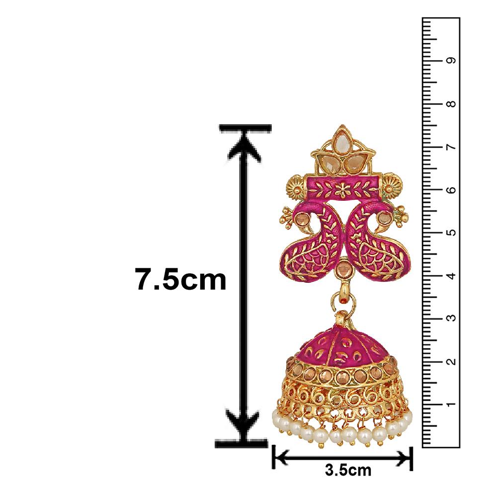 Mahi Traditional Pink Meenakari work Peacock Jhumki Earrings with Artificial Pearls for Women (ER1109726GPin)
