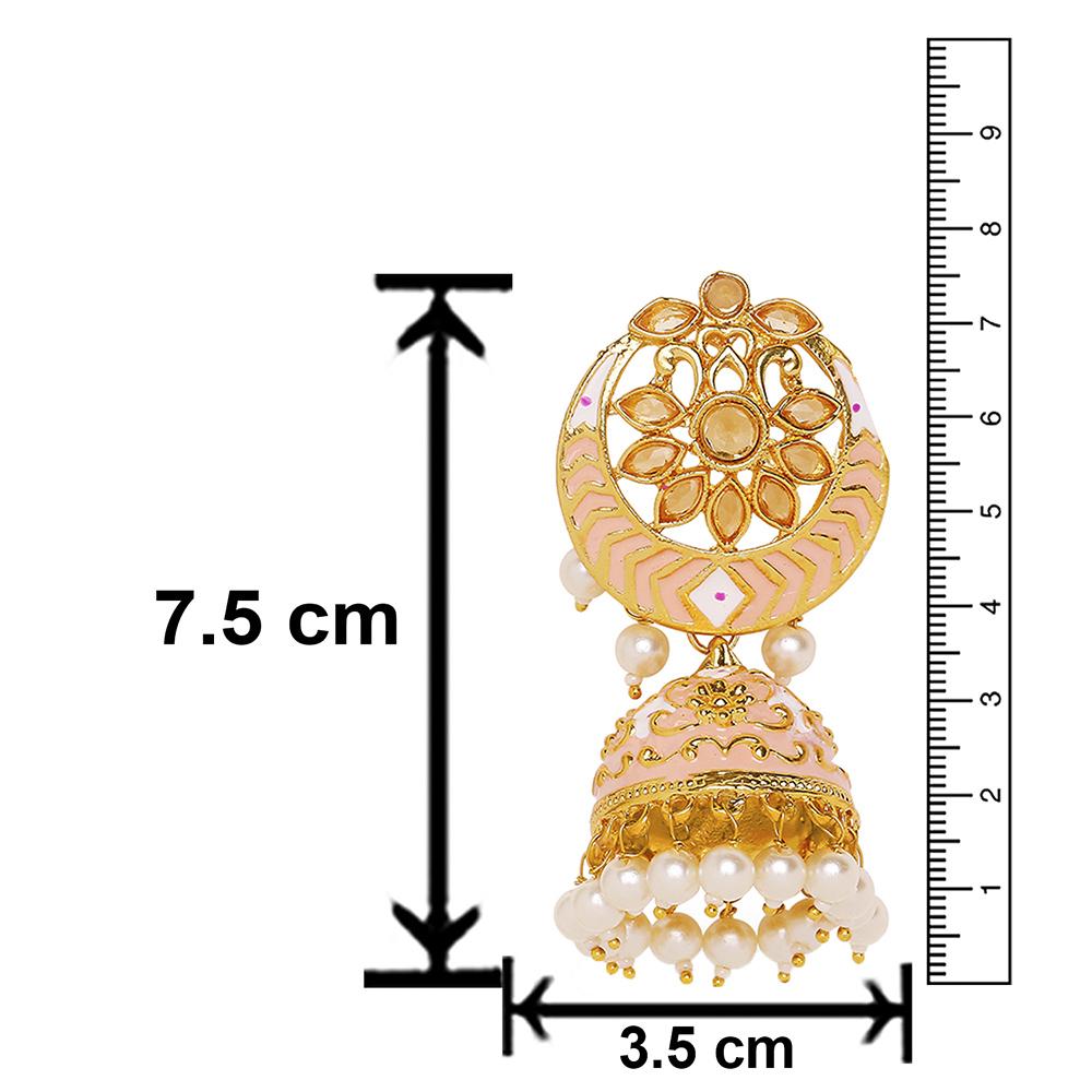 Mahi Pink Meenakari Work Enamelled Artificial Pearl Jhumki Earrings for Women (ER1109737GPin)