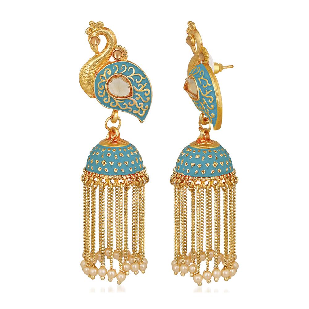 Shining Diva Green Gold Plated Contemporary Jhumkas Earrings - Absolutely  Desi