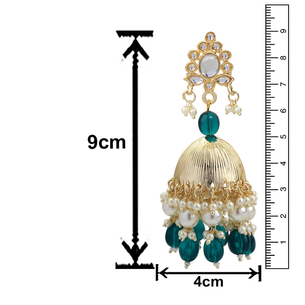 Mahi Gold Plated Green and White Artificial Pearls Traditiol Indian Jhumka Earring for Women (ER1109813GGre)
