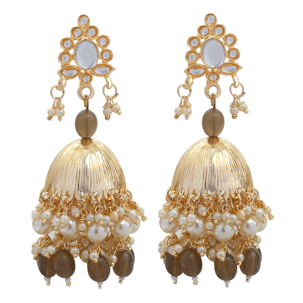 Mahi Gold Plated Brown and White Artificial Pearls Traditiol Indian Jhumka Earring for Women (ER1109814GBro)