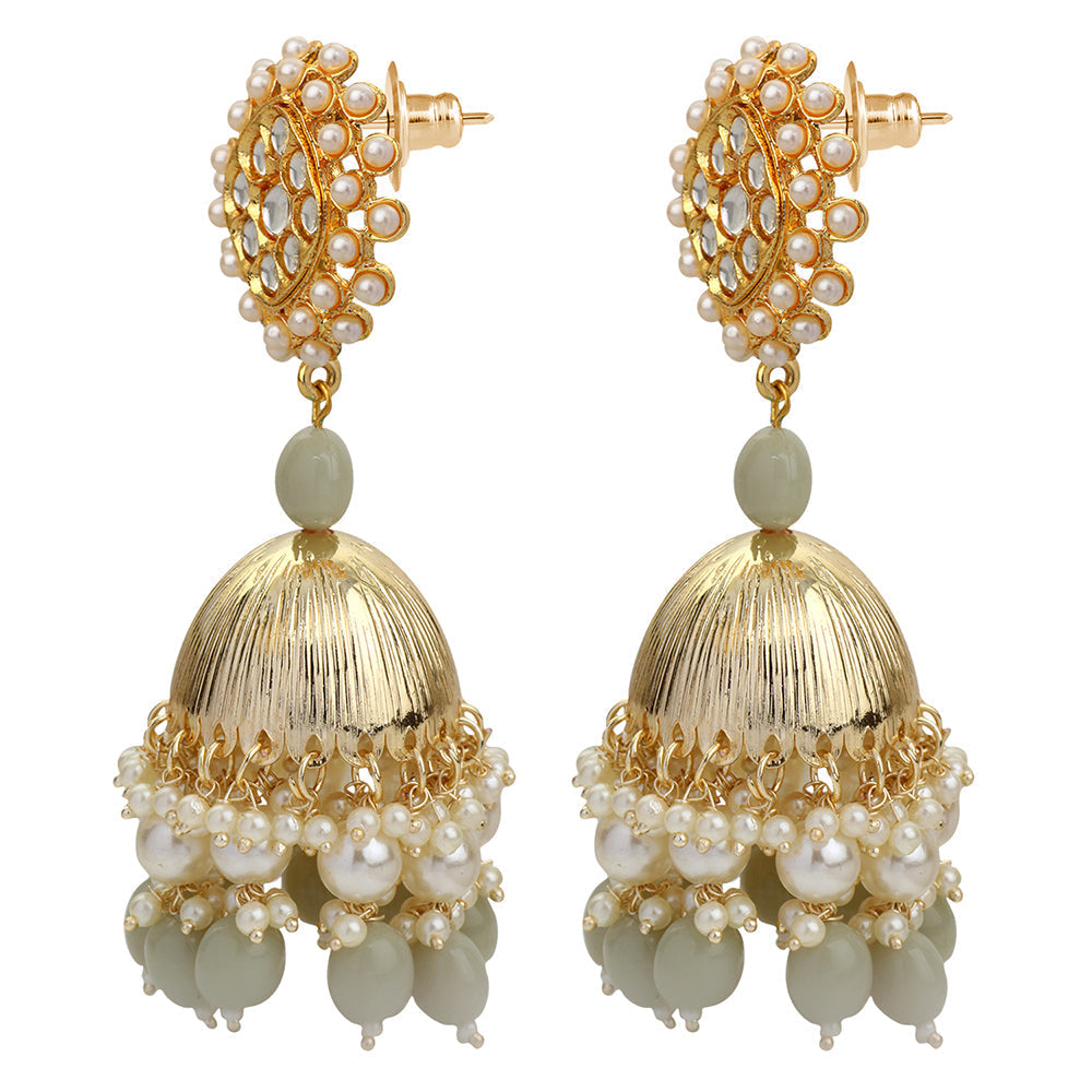 Mahi Gold Plated Light Grey and White Artificial Pearls Indian Traditiol Jhumka Earring for Women (ER1109816GLGry)