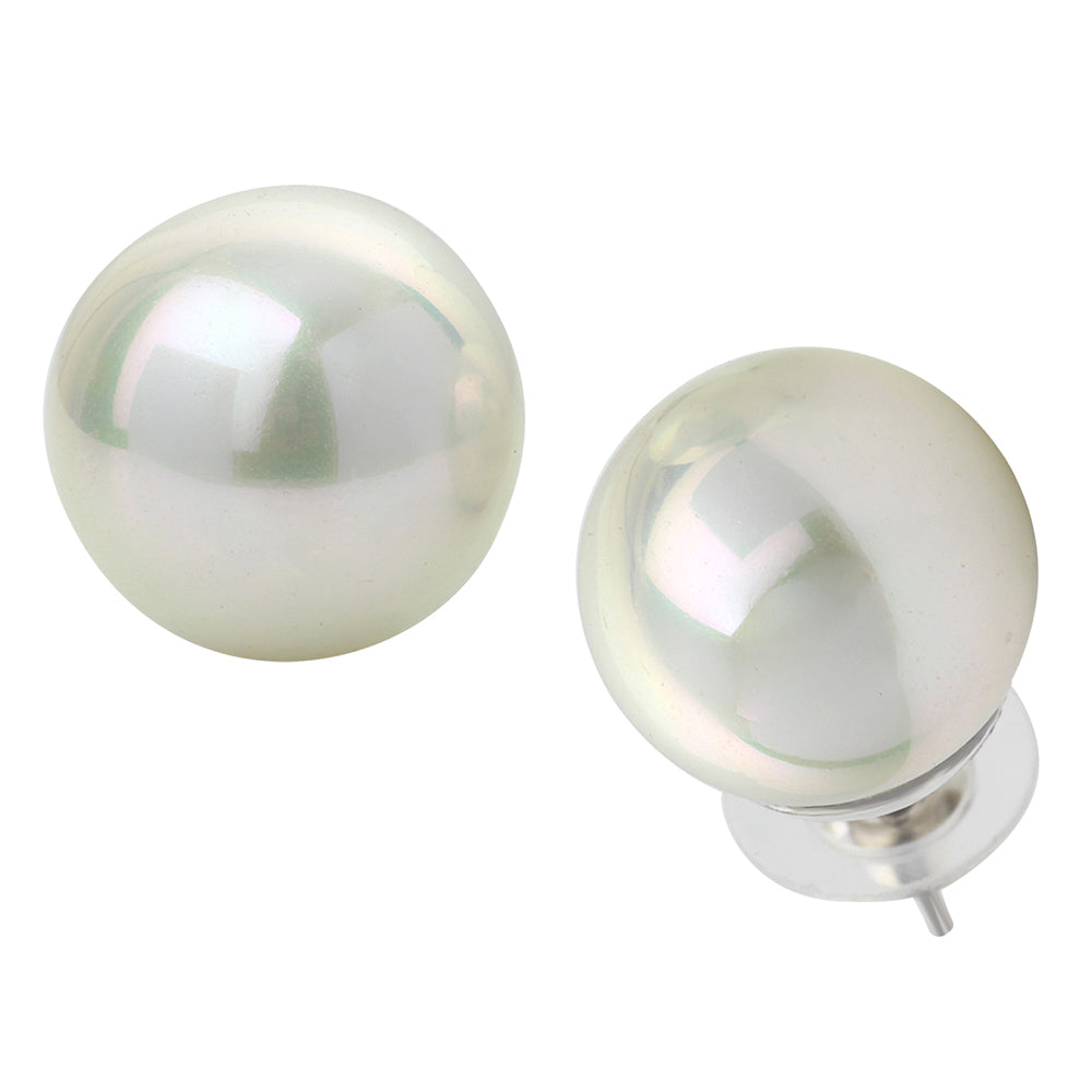 Mahi Rhodium Plated Classic White Artificial Pearl Stud Earrings for Women (ER1109822RWhi_10mm)