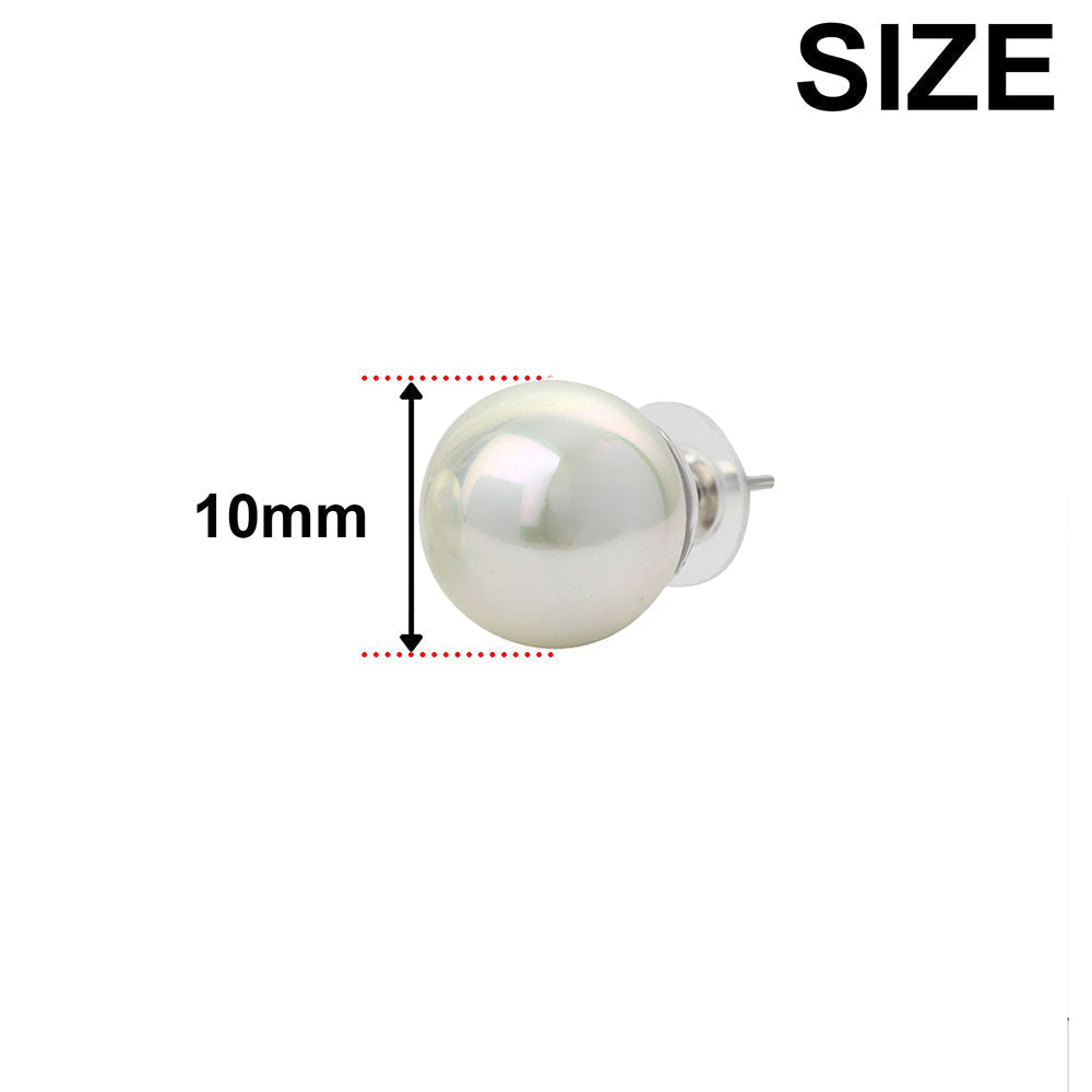 Mahi Rhodium Plated Classic White Artificial Pearl Stud Earrings for Women (ER1109822RWhi_10mm)