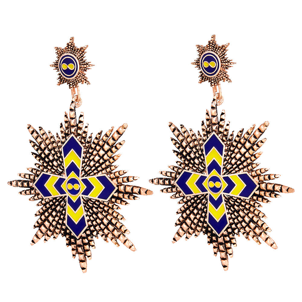 Mahi Rose Gold Plated Multicolor Interlocking Cross Dangler Earrings for Women (ER1109825Z)