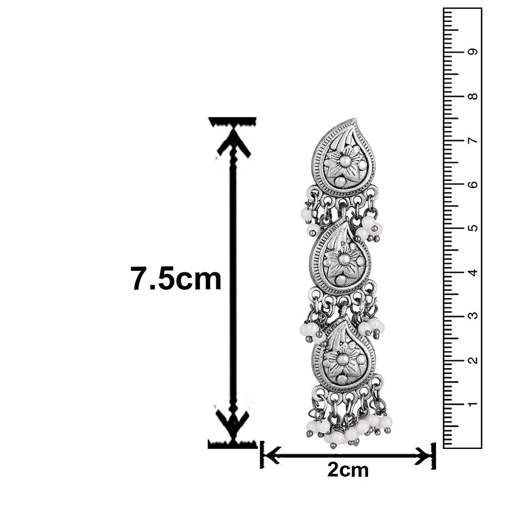 Mahi Silver Oxidised Finish Peacock Theme Dangle and Drop Traditiol Indian Earrings for Women (ER1109827R)