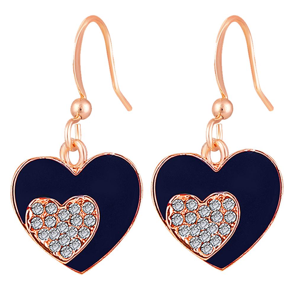 Mahi Navy Blue Meenakari Work and Crystals Dual Heart Earrings