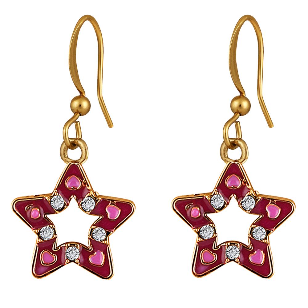 Mahi Pink Meenakari Work and Crystals Star Earrings