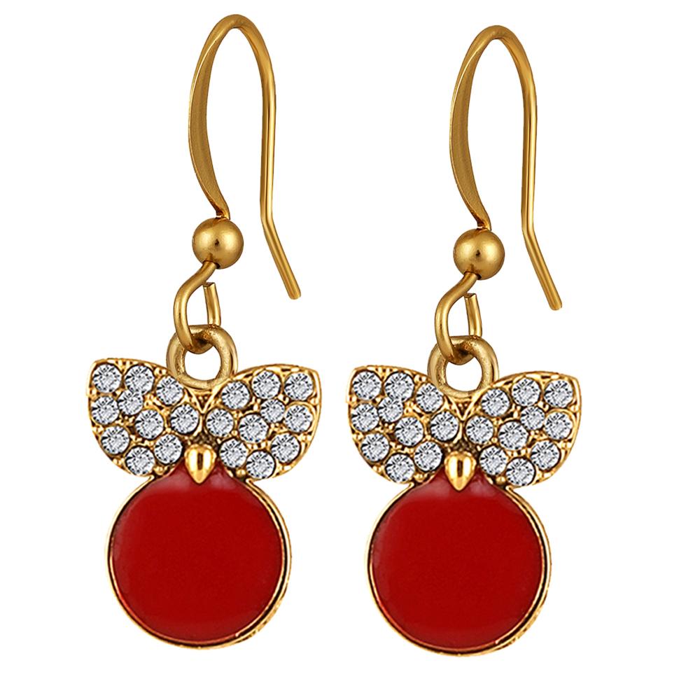 Mahi Red Meenakari Work and Crystals Cute Earrings