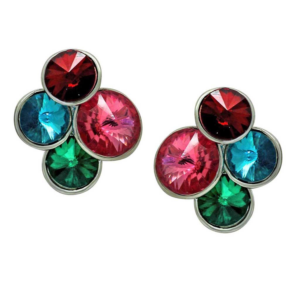 Mahi Multicolour Gleaming Crystals Stud Earrings