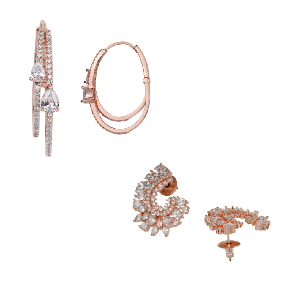 Kord Store funky/sophisticated/trendsetting style Rose Gold Plated American Diamonds Stud & Bali Combo For Women