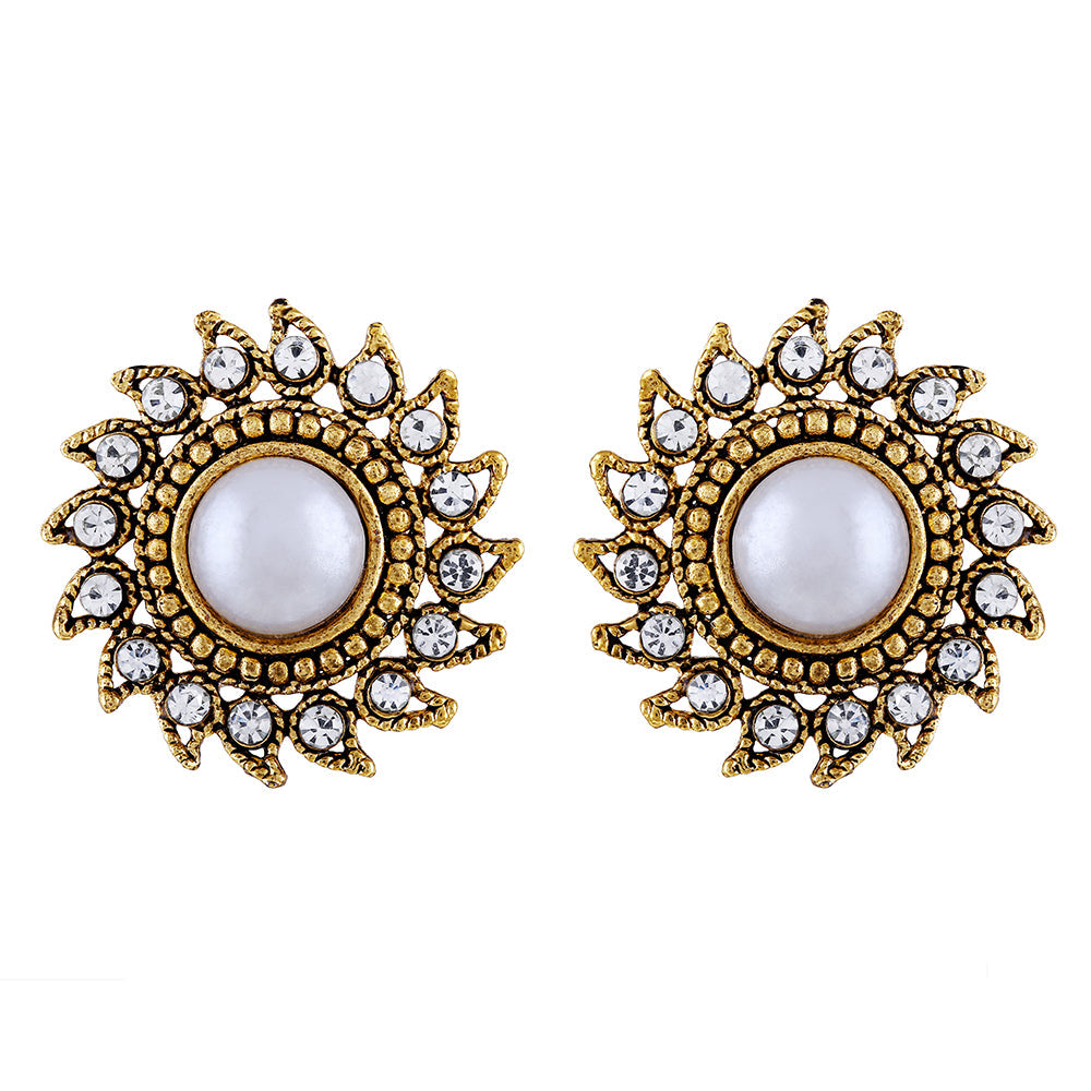 Asmitta Enchanting Flower Design Gold Plated Oxidized Studs Earring For Women