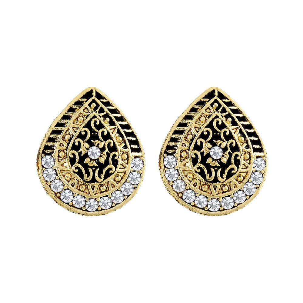 Asmitta Beguiling Pear Gold Plated Oxidized Studs Earring For Women