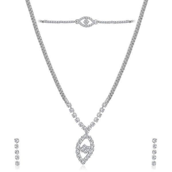 Kriaa White Austrian Stone Necklace Set With Maang Tikka