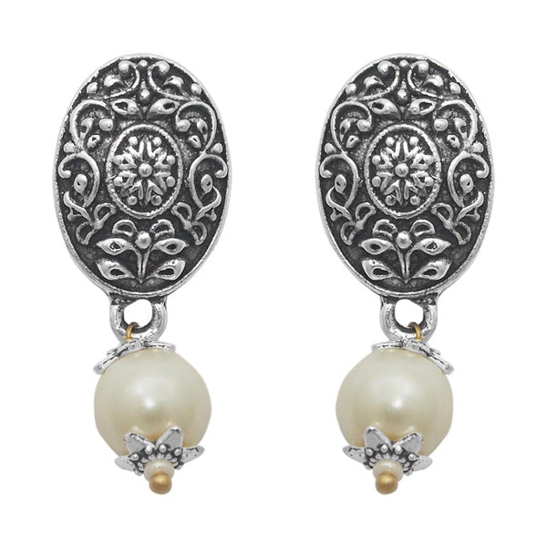 The99jewel Pearl Drop Antique Silver Plated Floral Design Earring