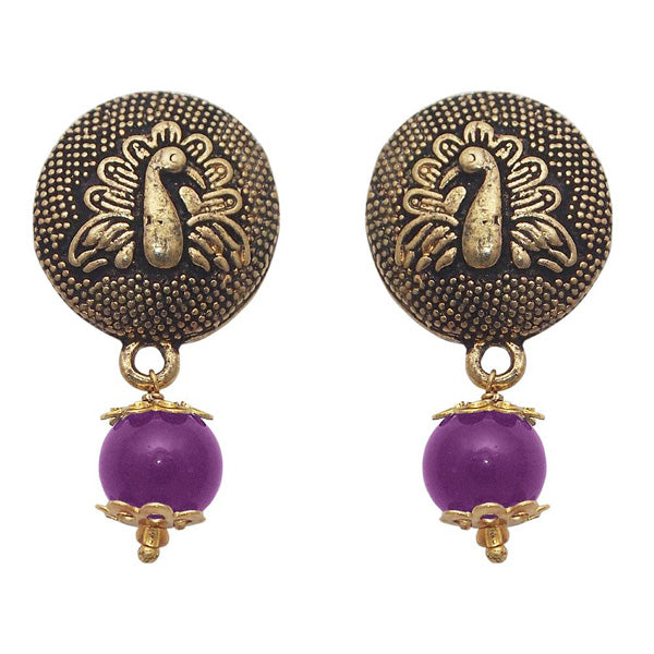 The99jewel Pearl Drop Antique Peacock Design Earring