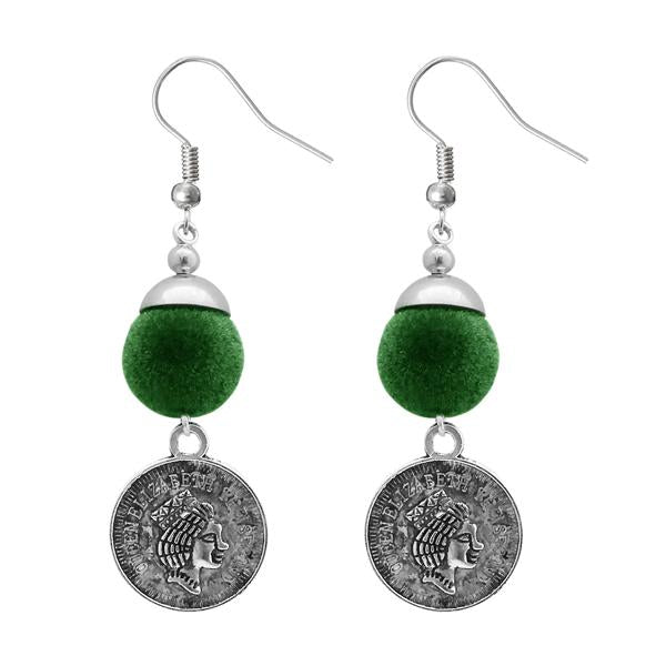 Jeweljunk Green Thread Silver Plated Dangler Earrings