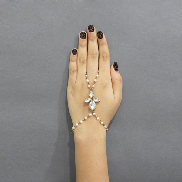 Apurva Pearls Stone Pearl Gold Plated Chain Hand Harness