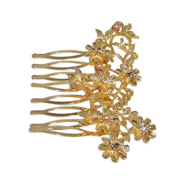 Apurva Pearls Stone Floral Design Gold Plated Hair Brooch