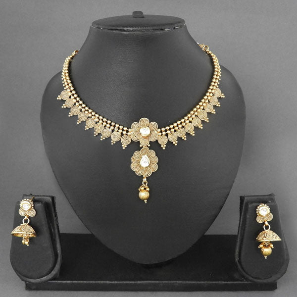 Sai Raj Kundan AD Floral Design Copper Gold Plated Necklace Set