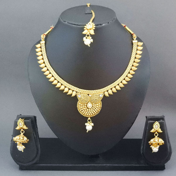 Sai Raj Copper Pearl Drop Necklace Set With Maang Tikka