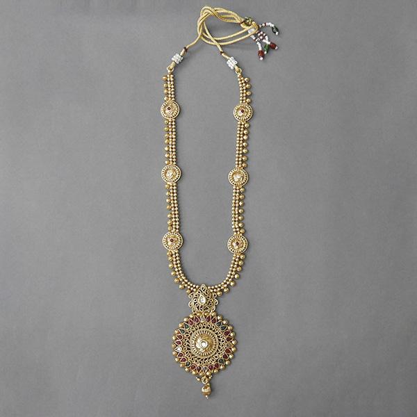 Sai Raj Maroon Pota Stone Copper Necklace Set - FAP0050B