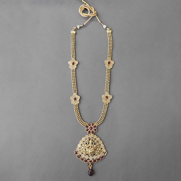 Sai Raj Maroon Pota Stone Copper Necklace Set - FAP0052A
