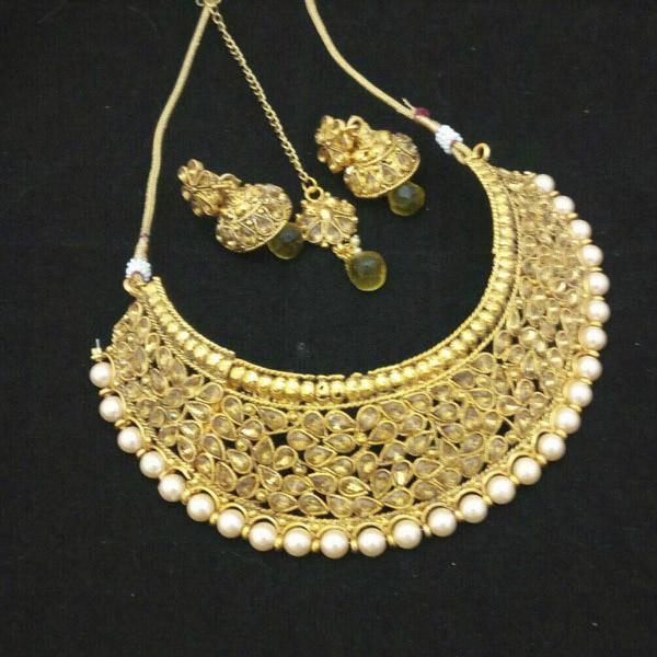 Sai Raj AD Stone And Pearl Copper Necklace Set With Maang Tikka - FAP0087
