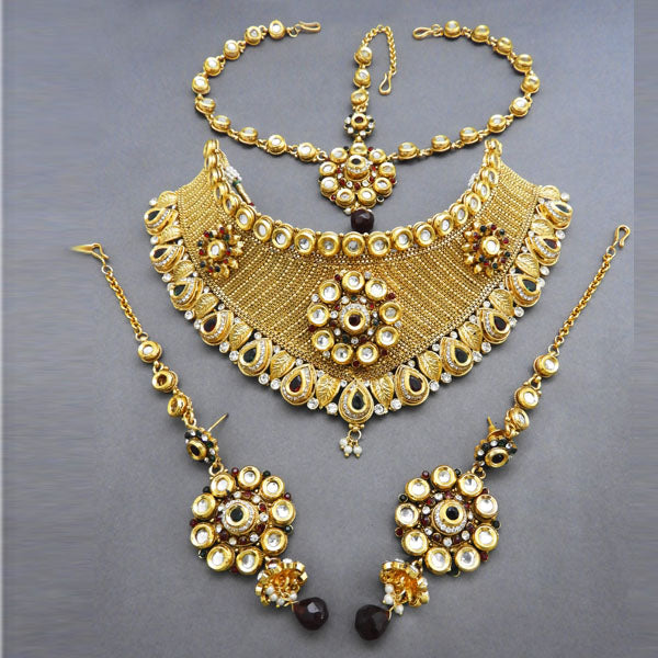 Sai Raj Kundan Copper Double Necklace Set With Maang Tikka