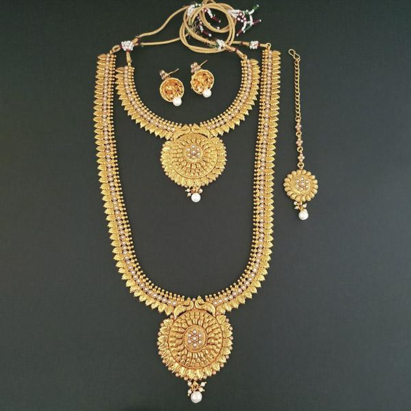 Sai Raj Pota Stone Double Necklace Set With Maang Tikka - FAP0119C