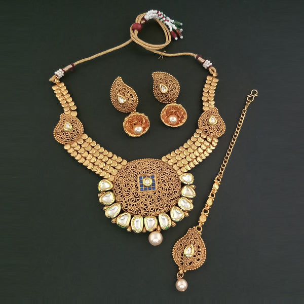 Sai Raj AD Stone Choker Copper Necklace Set With Maang Tikka