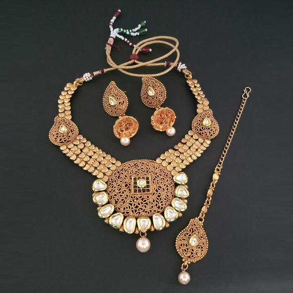 Sai Raj AD Stone Choker Copper Necklace Set With Maang Tikka