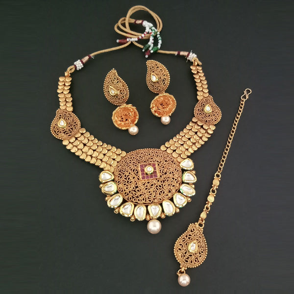 Sai Raj AD Stone Copper Necklace Set With Maang Tikka