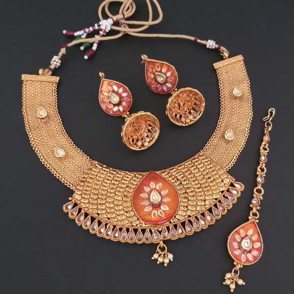 Sai Raj AD Stone Copper Necklace Set With Maang Tikka