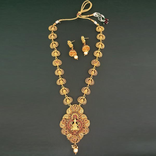 Sai Raj Maroon Pota Stone Copper Necklace Set