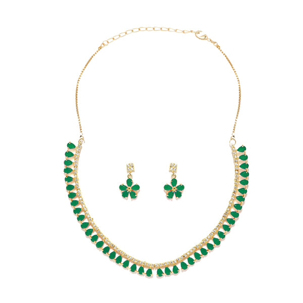 Sai Raj Green AD Stone Gold Plated Necklace Set