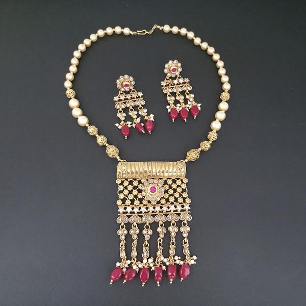 Sai Raj Maroon AD Stone Copper Necklace Set - FAP0188B
